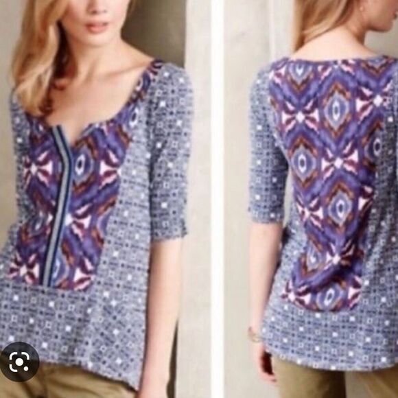 Anthropologie akemi & kin printed embroidered top s - Picture 1 of 10